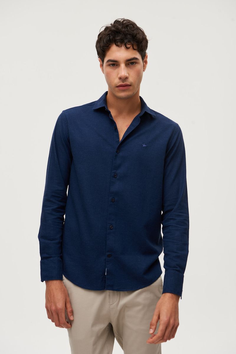 Camisa lino best sale azul hombre